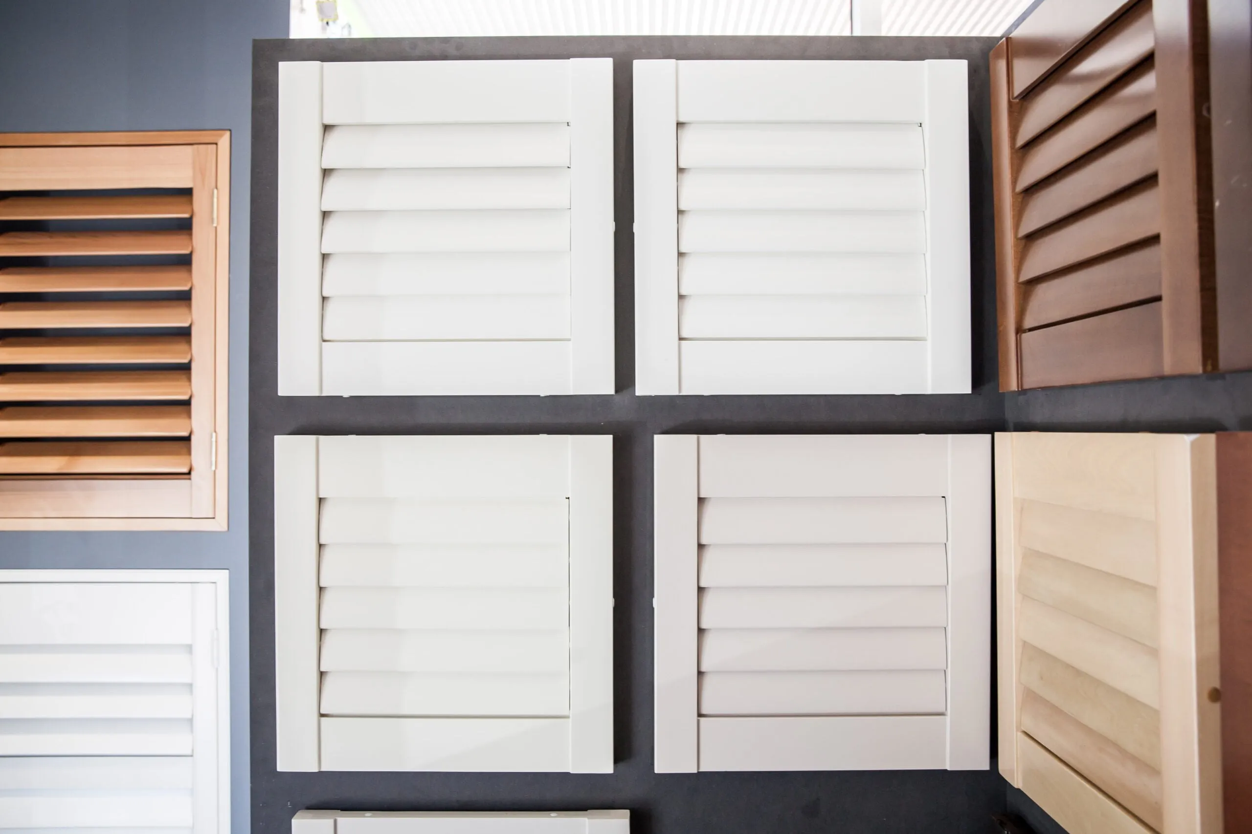 Plantation shutter samples in the Stan Bond showroom