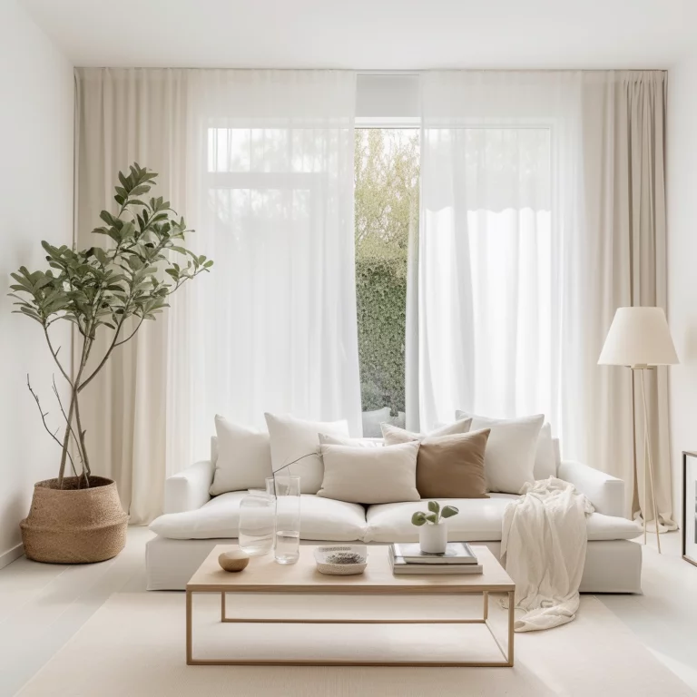 Scandinavian-style living room with sheer curtains