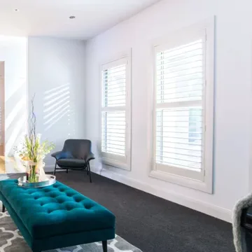 White plantation shutters in a living space