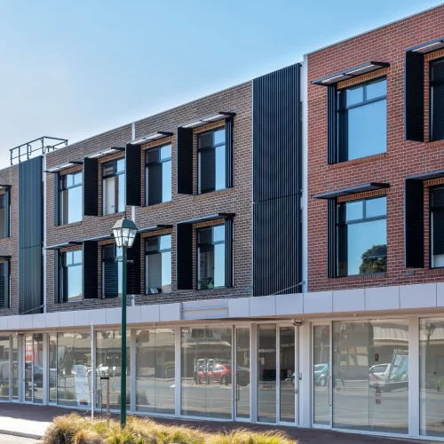 Commercial shopfront with street-level glass windows