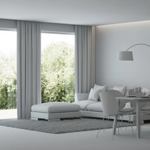 a living room with a couch and a table