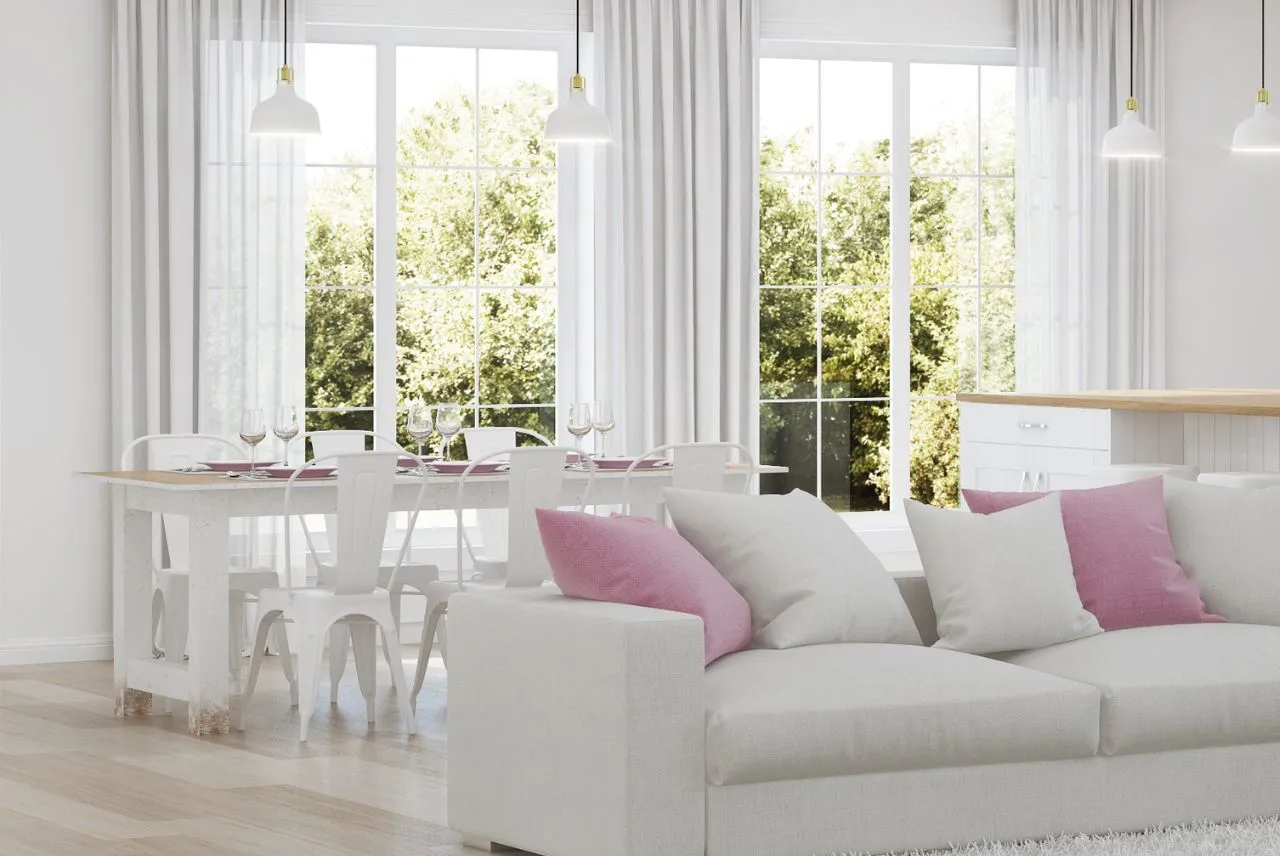 Minimalist sheer curtains in a bright living room