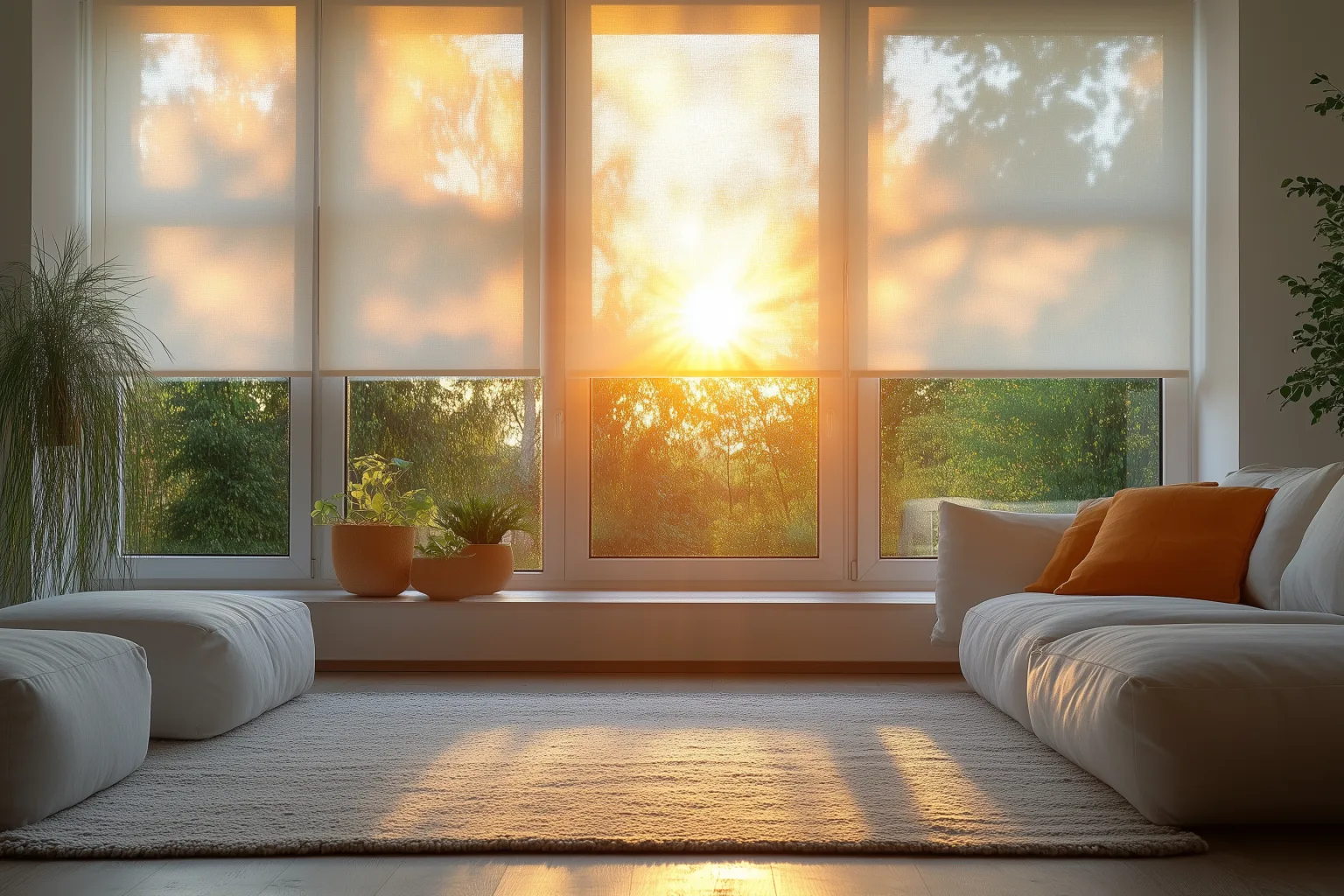 Roller blinds at sunset