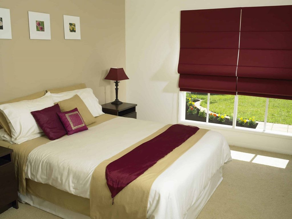 Stanbond SA - Blinds Adelaide - Image of modern maroon bedroom roman blinds