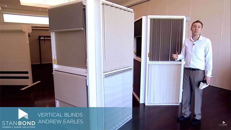 Stanbond SA - Blinds Adelaide - Image of an overworked Andrew Earles demonstrating vertical blind options